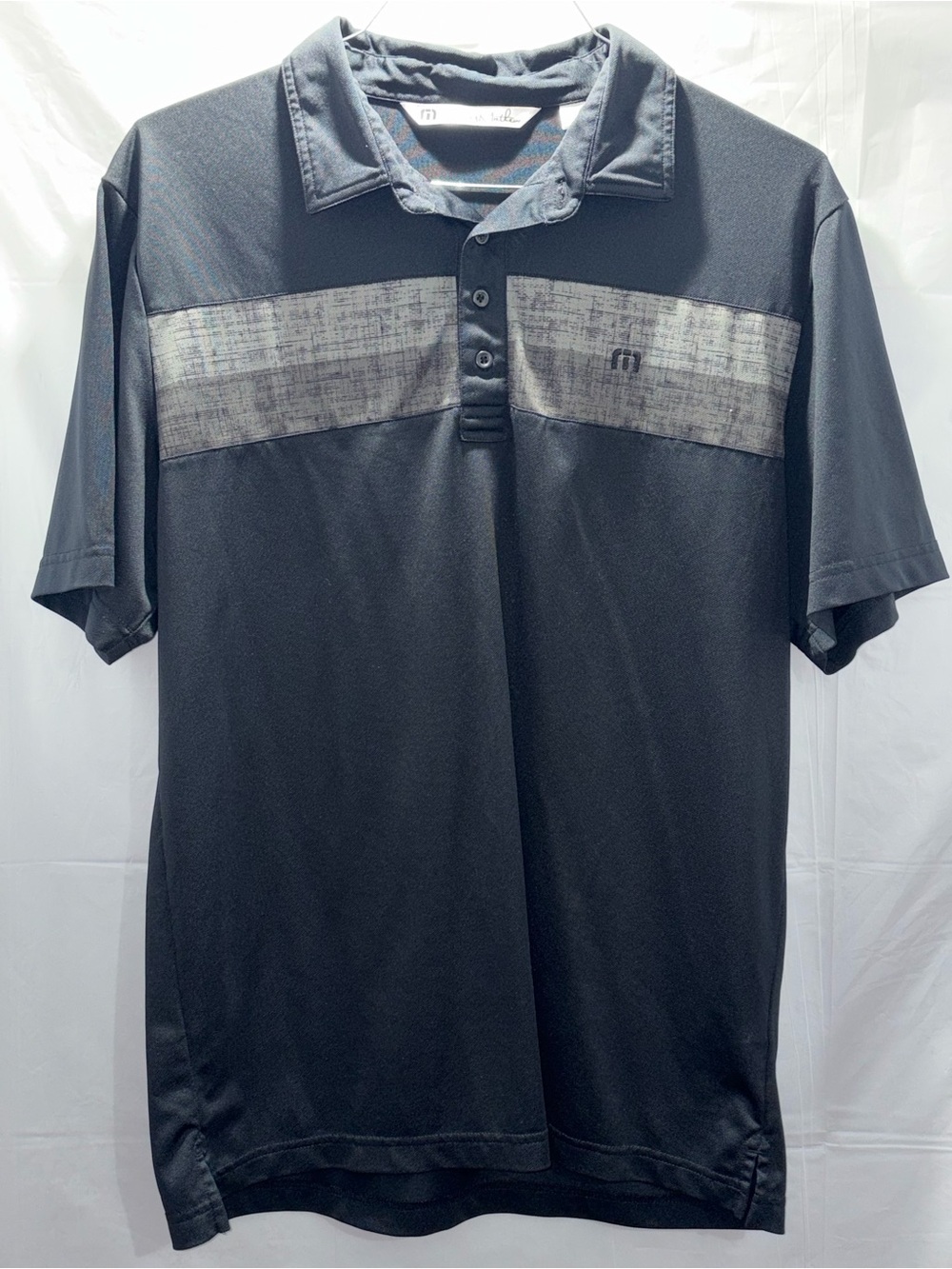 Travis Mathew Black Polo with Gray Chest Stripe Size Large